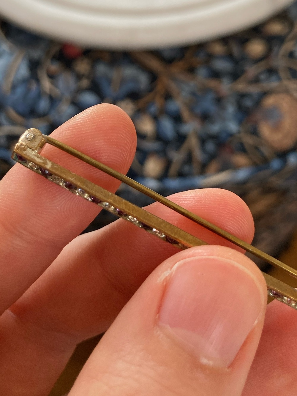 Antique Victorian Paste Stone Gold Gilt Bar Brooch - Picture 10 of 11